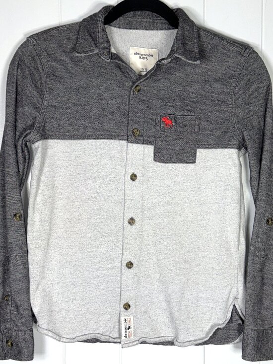abercrombie kids Other - Abercrombie Fitch Kids Gray Colorblock Long Sleeve Button Roll-Tab Shirt 11/12